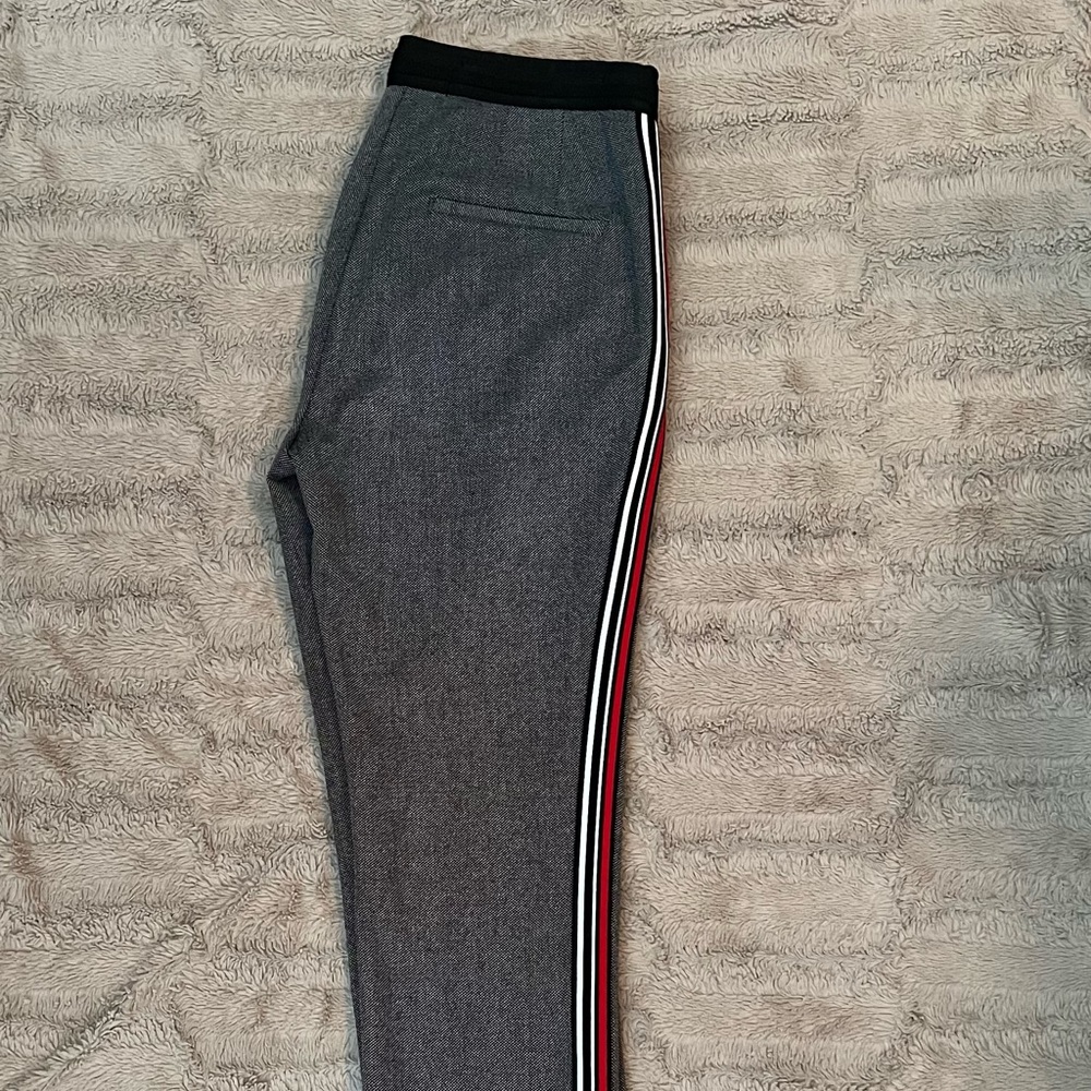 Zara Crop Pants Stretch Size Small - Gray Pants with Red, Black & White Stripes